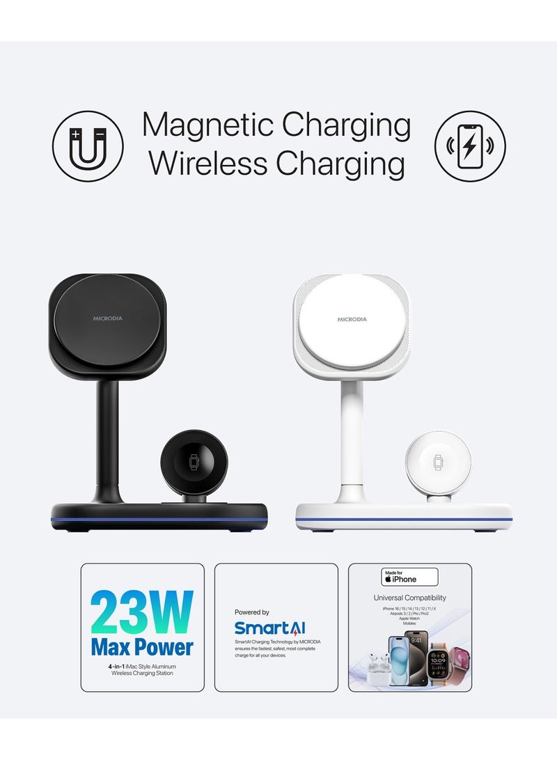 MICRODIA SNAPStation PRO 23W 4-in-1 Magnetic Wireless Charging Station, Fast MagSafe Wireless Charger Stand for iPhone 16/15/14/13, AirPods & Watch, Qi Certified Charging Dock – White - Image 2